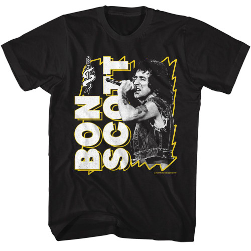 Bon Scott AC/DC Lightning Frame Black Adult T-Shirt