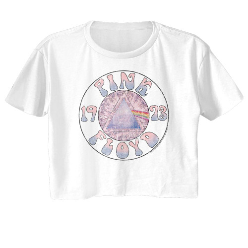 Pink Floyd Sketch Prism Circle White Women's Festival Cali Crop T-Shirt