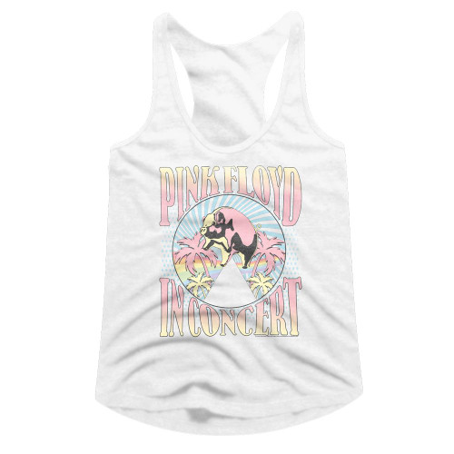 Pink Floyd Palm Trees White Women's Slim Fit Racerback Tank Top