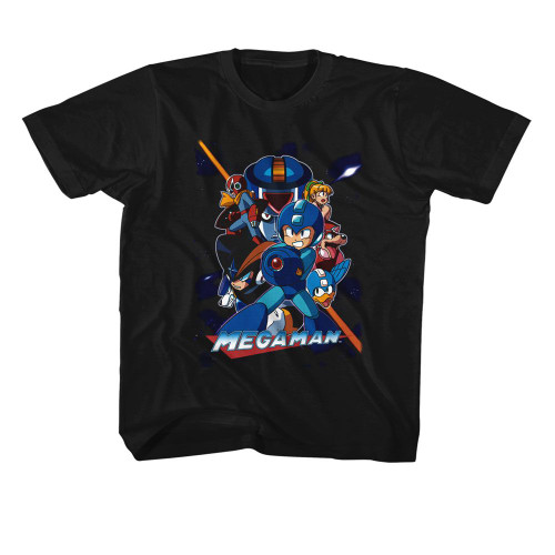 Mega Man Collage Orange Beam Black Youth T-Shirt