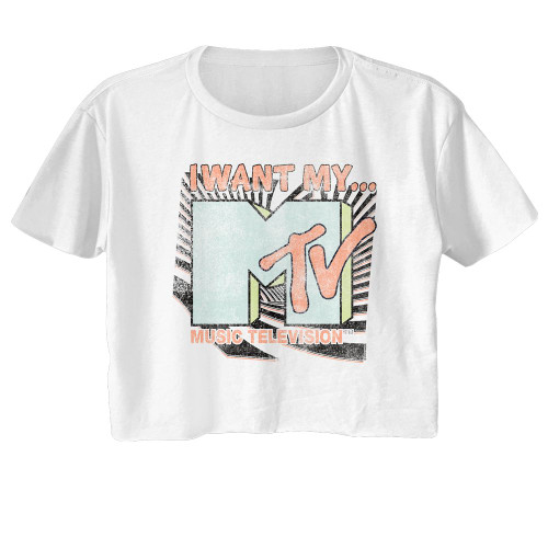 MTV I Want My MTV White Women's Festival Crop Top T-Shirt
