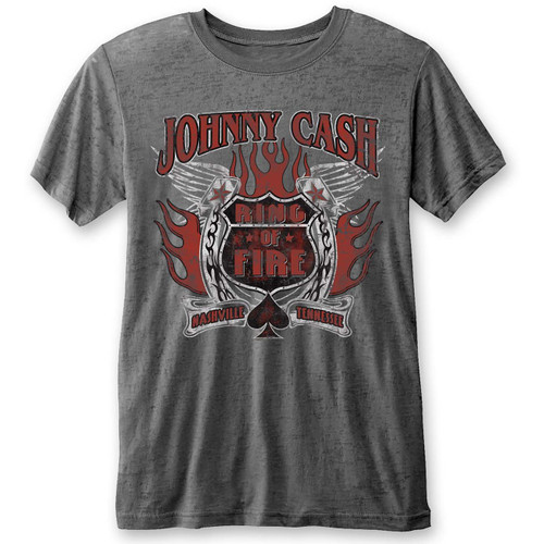Johnny Cash Unisex T-Shirt Ring of Fire (Burnout Charcoal)