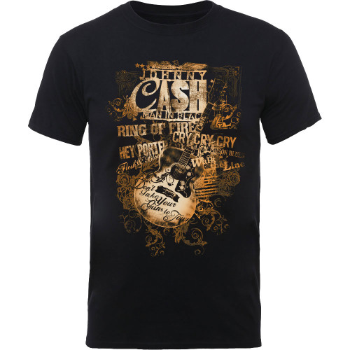Johnny Cash Unisex T-Shirt Guitar Song Titles
