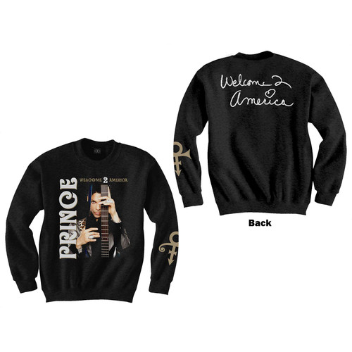 Prince Unisex Sweatshirt Welcome 2 America Guitar (Back & Sleeve Print)
