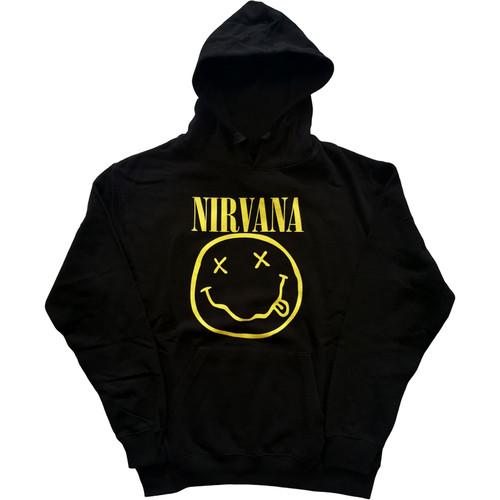 Nirvana Unisex Pullover Hoodie Sweatshirt Yellow Smiley Black