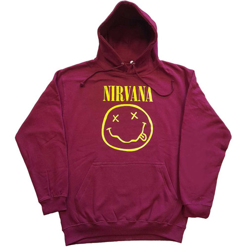 Nirvana Unisex Pullover Hoodie Sweatshirt Yellow Smiley Maroon