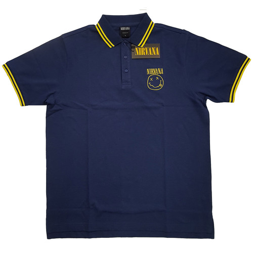 Nirvana Unisex Polo Shirt Smiley Navy Blue