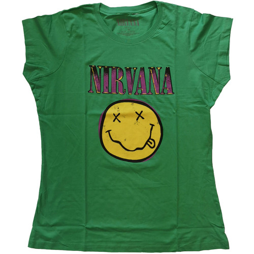 Nirvana Women's T-Shirt Xerox Smiley Pink Green