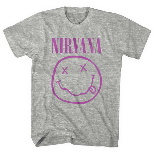 Nirvana Unisex T-Shirt Purple Smiley Grey