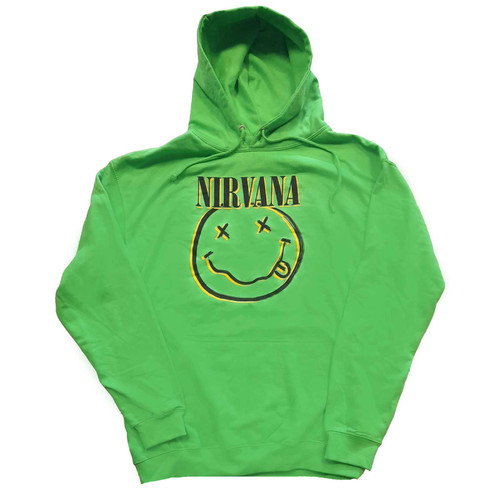 Nirvana Unisex Pullover Hoodie Sweatshirt Inverse Smiley Green