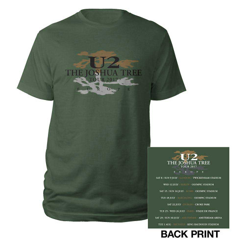 U2 Unisex T-Shirt Joshua Tree Logo 2017 (Back Print)