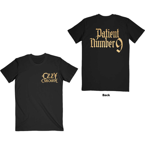 Ozzy Osbourne Unisex T-Shirt Patient No. 9 Gold Logo (Back Print)