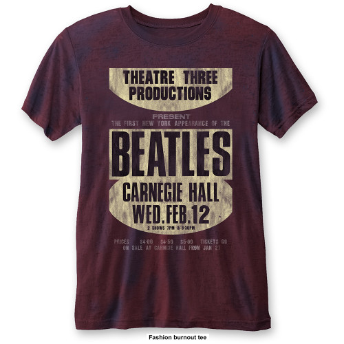 The Beatles Unisex T-Shirt Carnegie Hall (Burnout) Navy & Red