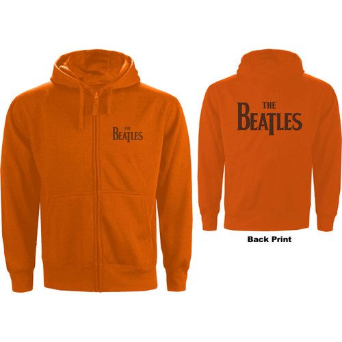 The Beatles Unisex Zipped Hoodie Sweatshirt Drop T Logo (Back Print) Orange