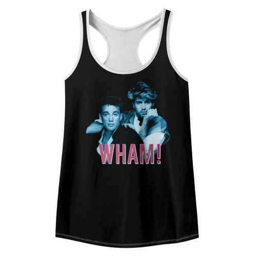Wham Blue Pink Black/White Junior Women's Color Block Racerback Tank Top