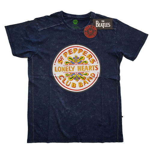 The Beatles Unisex T-Shirt Sgt Pepper Drum (Wash Collection) Navy