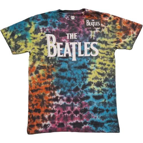 The Beatles Unisex T-Shirt Drop T Logo (Wash Collection) Dip-Dye on Grey