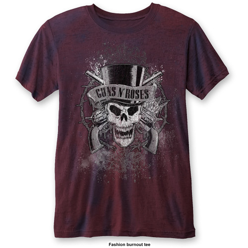 Guns N Roses Unisex T-Shirt Faded Skull (Burnout) Red