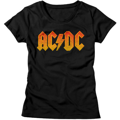 AC/DC Distressed Orange Black Junior Women's T-Shirt