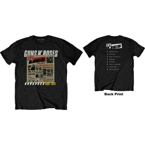 Guns N Roses Unisex T-Shirt Lies Track List (Back Print)