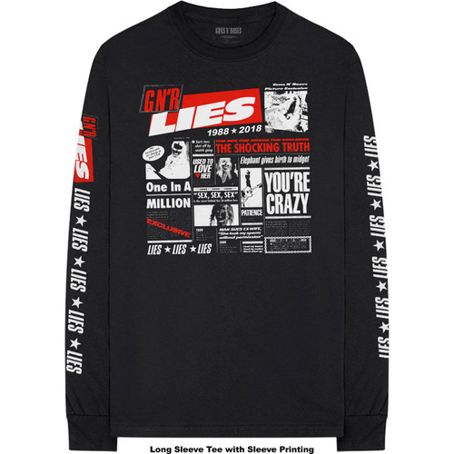 Guns N Roses Unisex Long Sleeve T-Shirt Lies Cover (Sleeve Print)