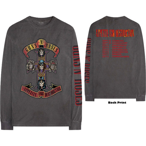 Guns N Roses Unisex Long Sleeve T-Shirt Appetite Tour (Back & Sleeve Print)