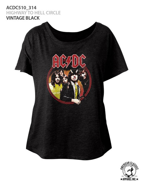 AC/DC Highway To Hell Circle Vintage Black Junior Women's Dolman T-Shirt