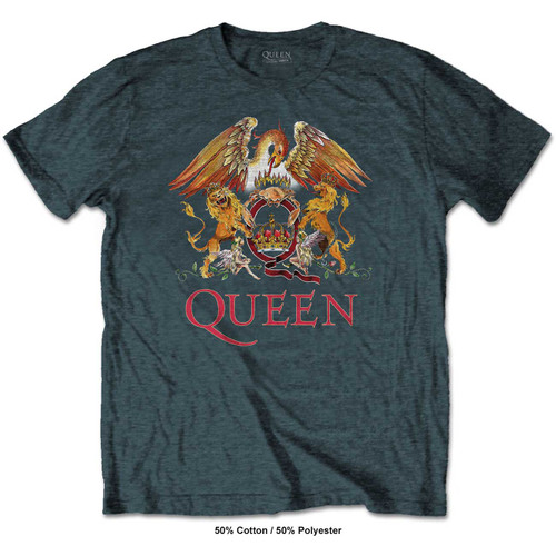 Queen Unisex T-Shirt Classic Crest Heather Blue