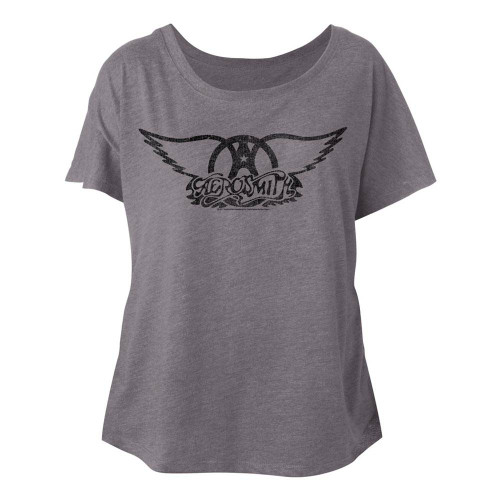 Aerosmith Black Logo Premium Heather Junior Women's Dolman T-Shirt