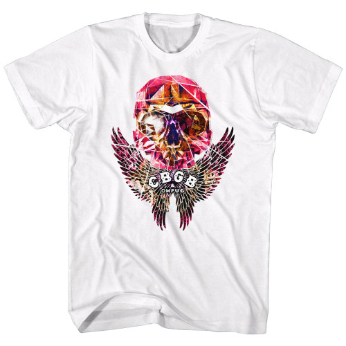 CBGB Faceted Skull Wings White Adult T-Shirt