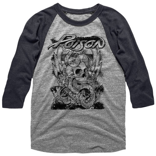 Poison Skull Snake Lightning Heather Adult Raglan Basesball T-Shirt