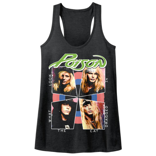 Poison Cat Dragged In Dark Heather Junior Women's Racerback Tank Top T-Shirt