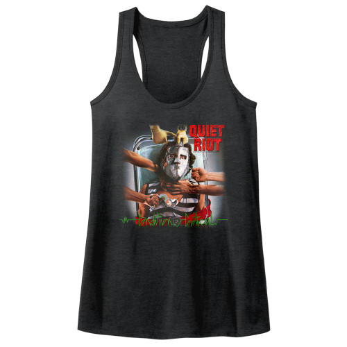 Quiet Riot Condition Critical Dark Heather Junior Women's Racerback Tank Top T-Shirt