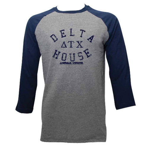 Animal House Delta House Heather/Dark Navy Adult Raglan Baseball T-Shirt
