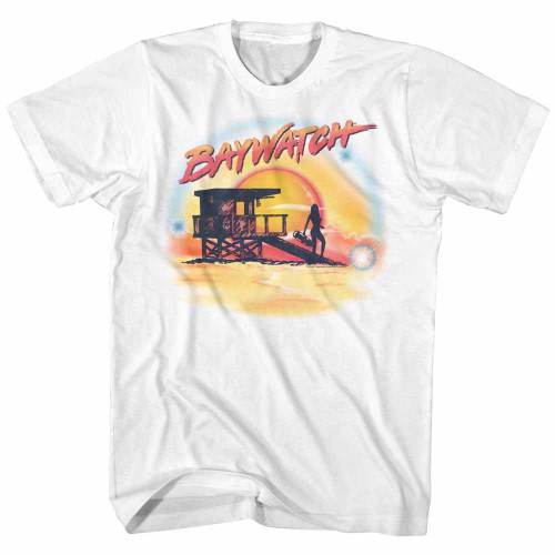 Baywatch Airbrush White Adult T-Shirt