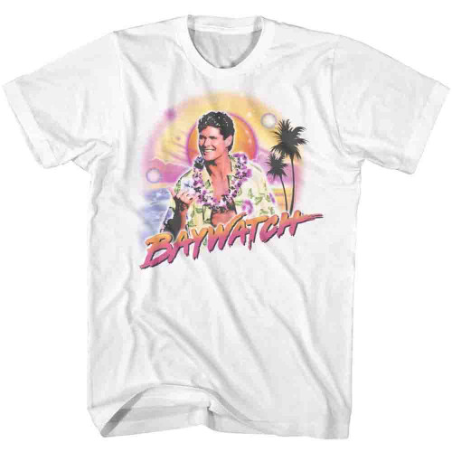 Baywatch Mitch Airbrush White Adult T-Shirt