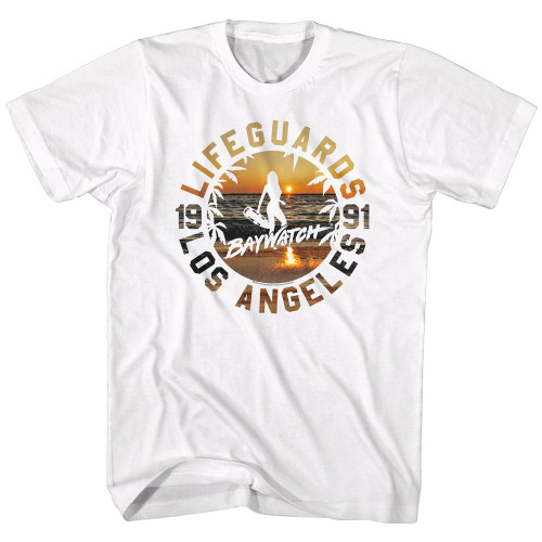 Baywatch Lifeguards Sunset White Adult T-Shirt