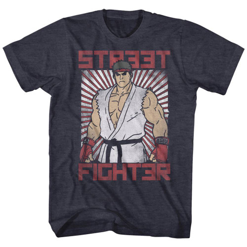 Street Fighter Block Print Navy Heather Adult T-Shirt