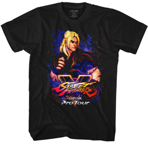 Street Fighter Pro Tour Ken Black Adult T-Shirt
