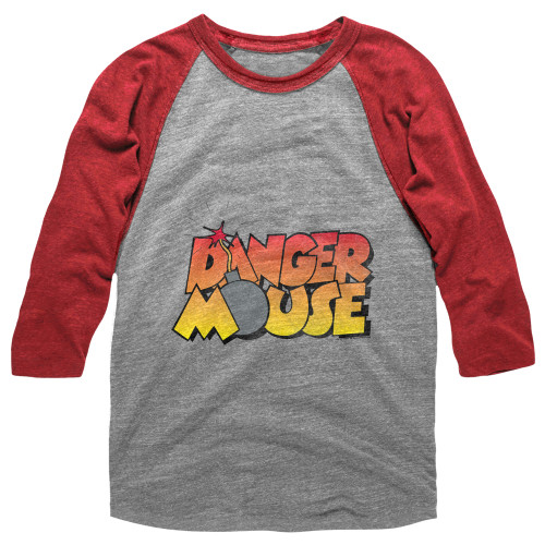 Danger Mouse Danger Bomb Gray Heather/Red Heather Adult Raglan Baseball T-Shirt