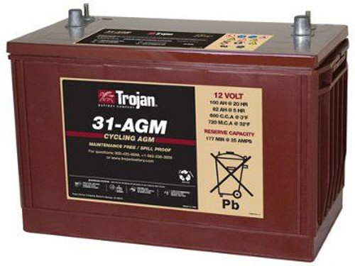 1.2 kWh Trojan 12V Sealed AGM Battery 31-AGM, Auto Post/Stud Terminal 