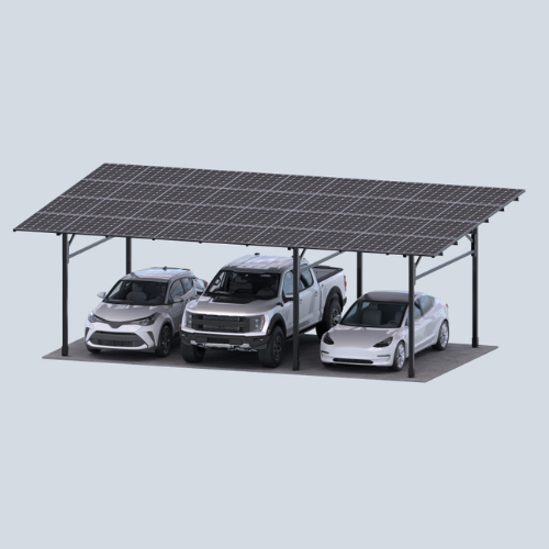 Solar Carport Mount for 36 Panels Chiko USA Premier CK-4P-CPT-STL-BLK-3-CAR-SS