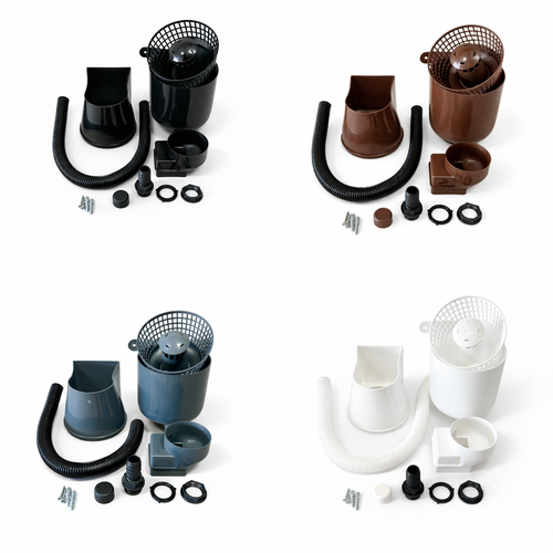 Gutter Mate Rainwater Diverter and Filter in Black, White, Brown & Grey for water butts and barrels