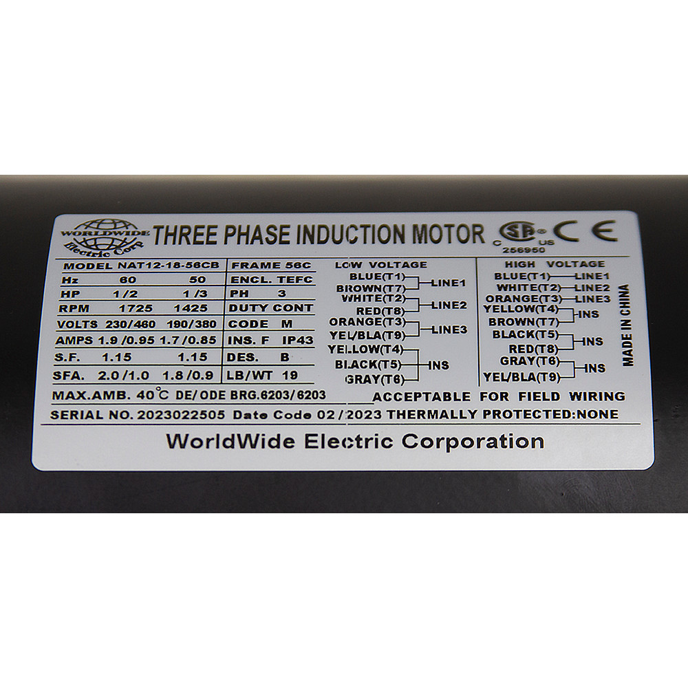 1/2 HP 230/460 Volt AC 1725 RPM WWE NAT12-18-56CB Motor [501514]