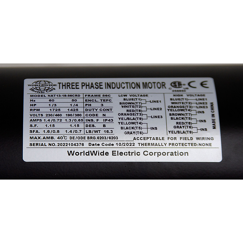 1/3 HP 230/460 Volt AC 1725 RPM WWE NAT13-18-56CRD Motor [501518]