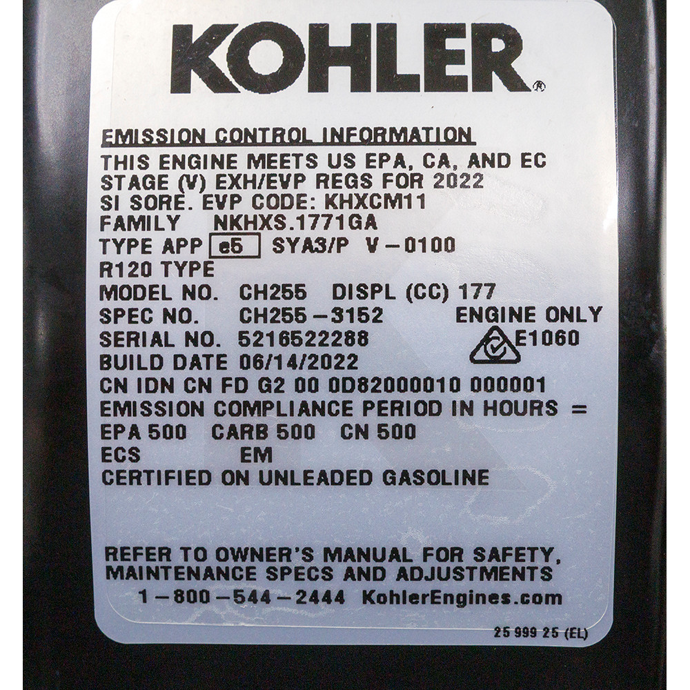 5.5 HP Kohler Command Pro Series CH255-3152 Horizontal Shaft