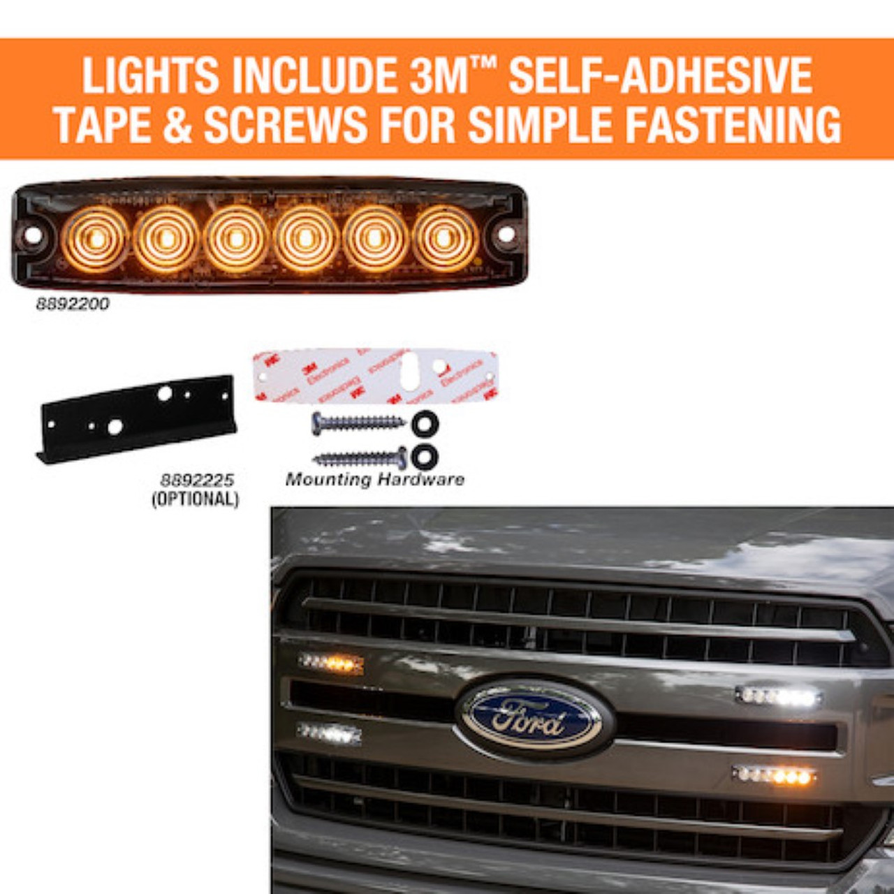 12-24 Volt DC Amber Ultra Thin 5" LED Strobe Light Buyers Products 8892200 [501623]