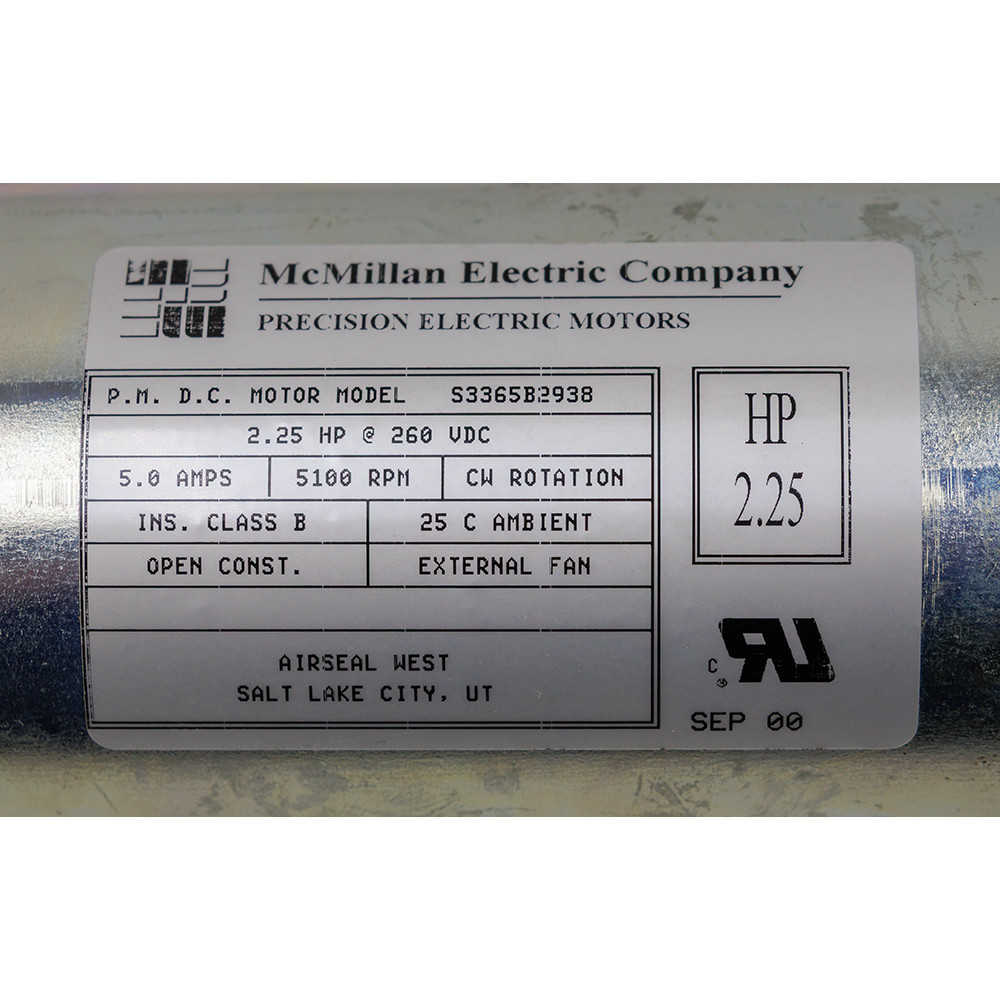 2.25 HP 260 VOLT DC 5100 RPM Motor McMillan Electric Company