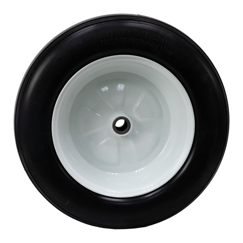 18x8.50-8LP Flat Free Wheel Tire Assembly w/ White Steel Rim Jescraft WHL-18FF8 [700777]