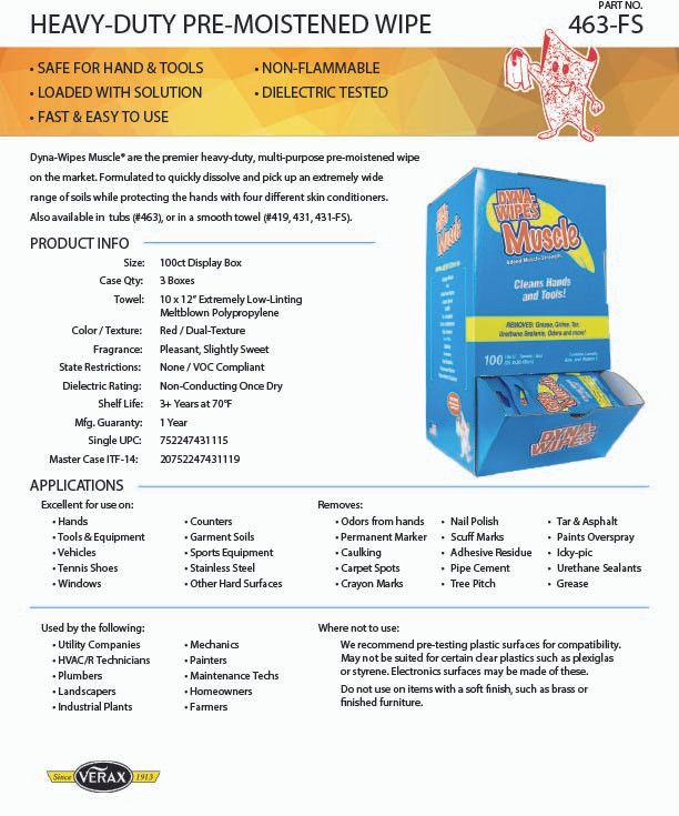 Data sheet Dyna-Wipes Muscle Dual textured cleaning wipe singles